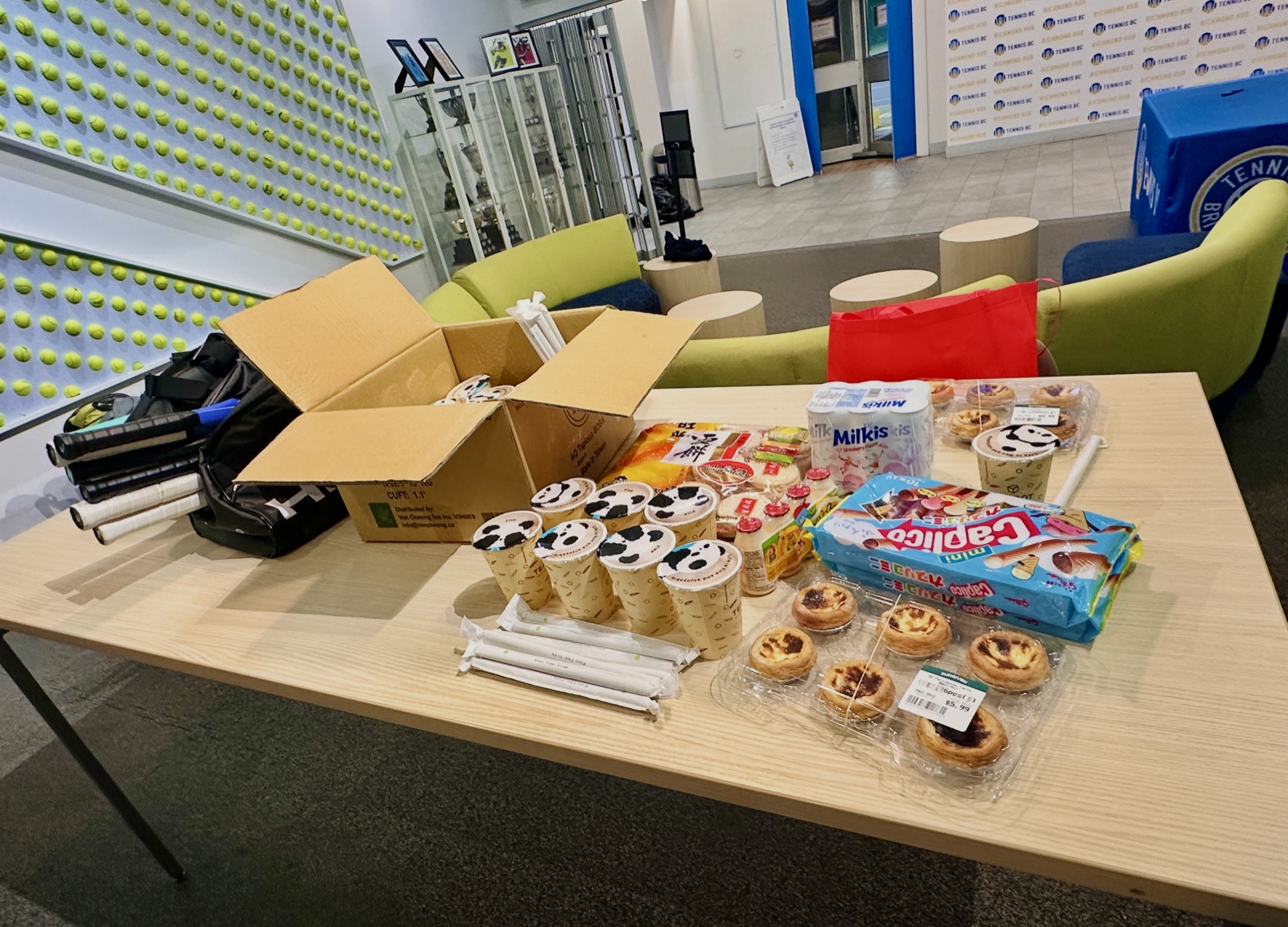Snacks and prizes laid out at the hub